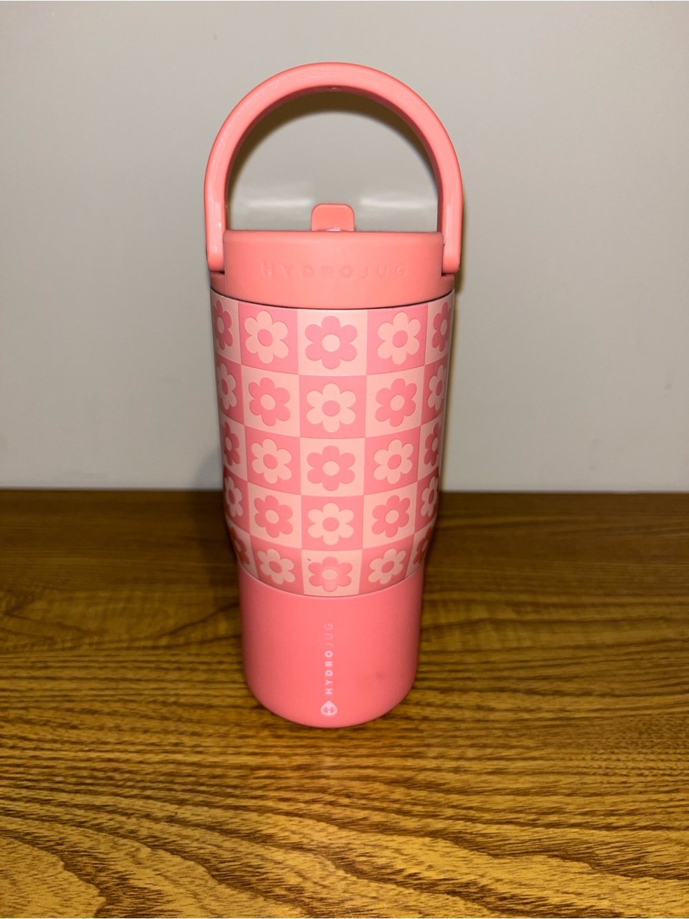 HydroJug Coral Pink Floral Checkered Bottle